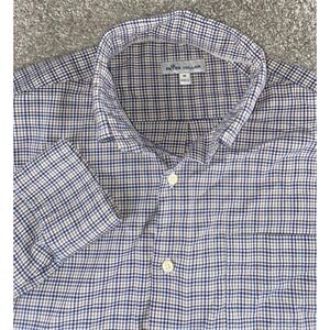 Peter Millar Crown Nylon/Cotton/Lyocell Button Down Light Blue Plaid Men M Prep